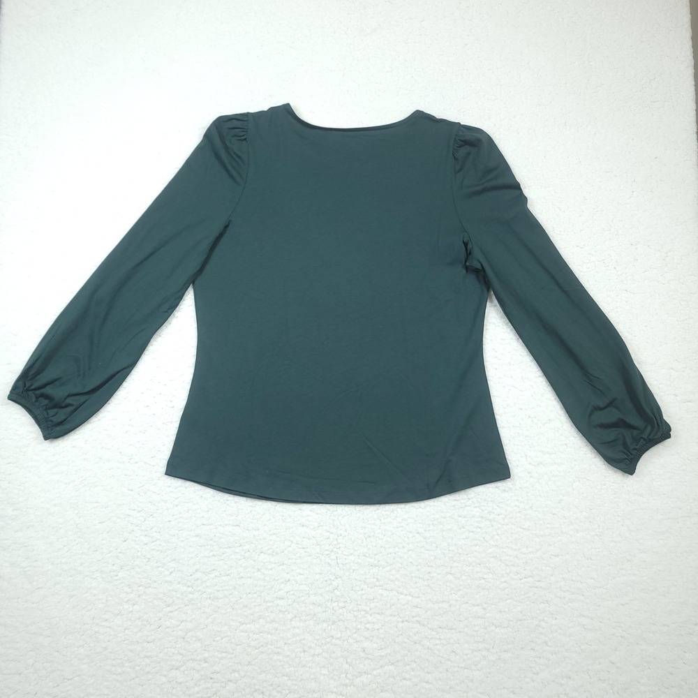 Boden Puff Shoulder Top Women Size 14 Dark Green Cotton Modal Long Sleeve J0847 - Picture 2 of 8